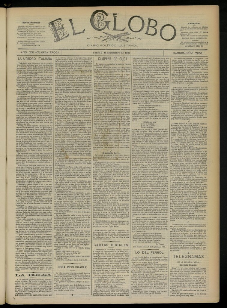Miniatura de El Globo : diario ilustrado  del 9 de septiembre de 1895, nº 7236