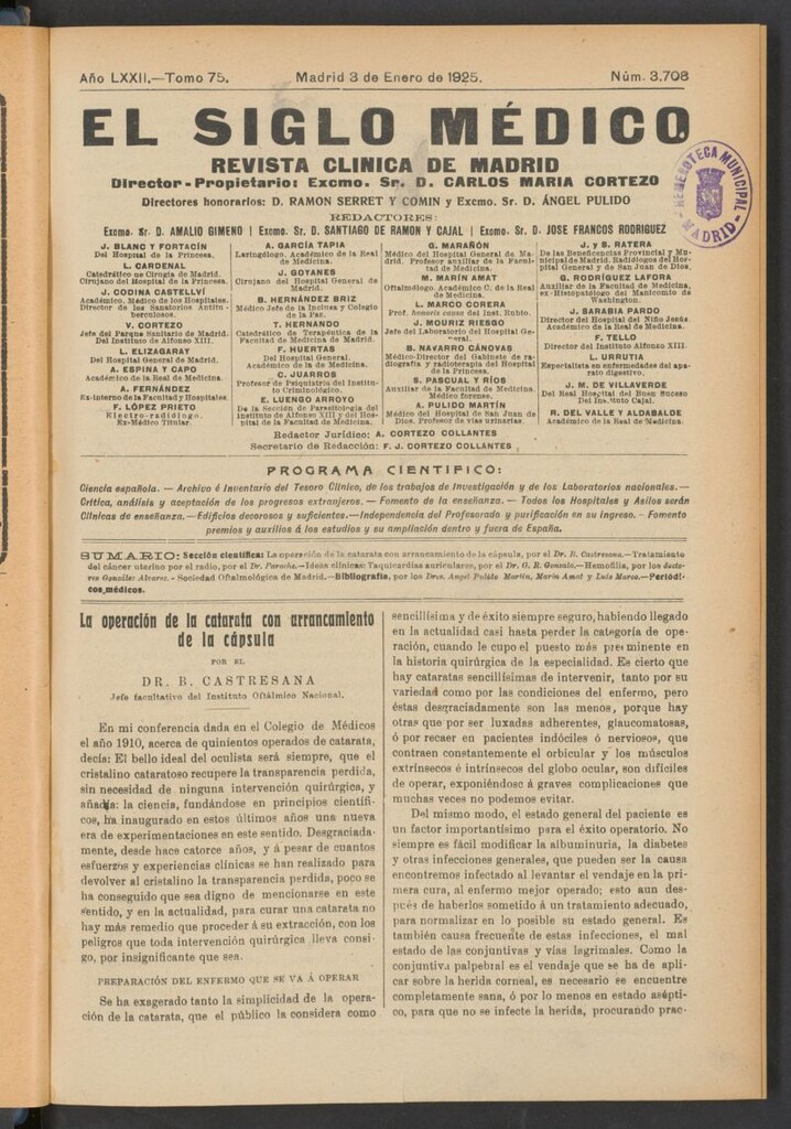 Miniatura de El Siglo Médico : boletín de medicina y gaceta médica del 3 de enero de 1925