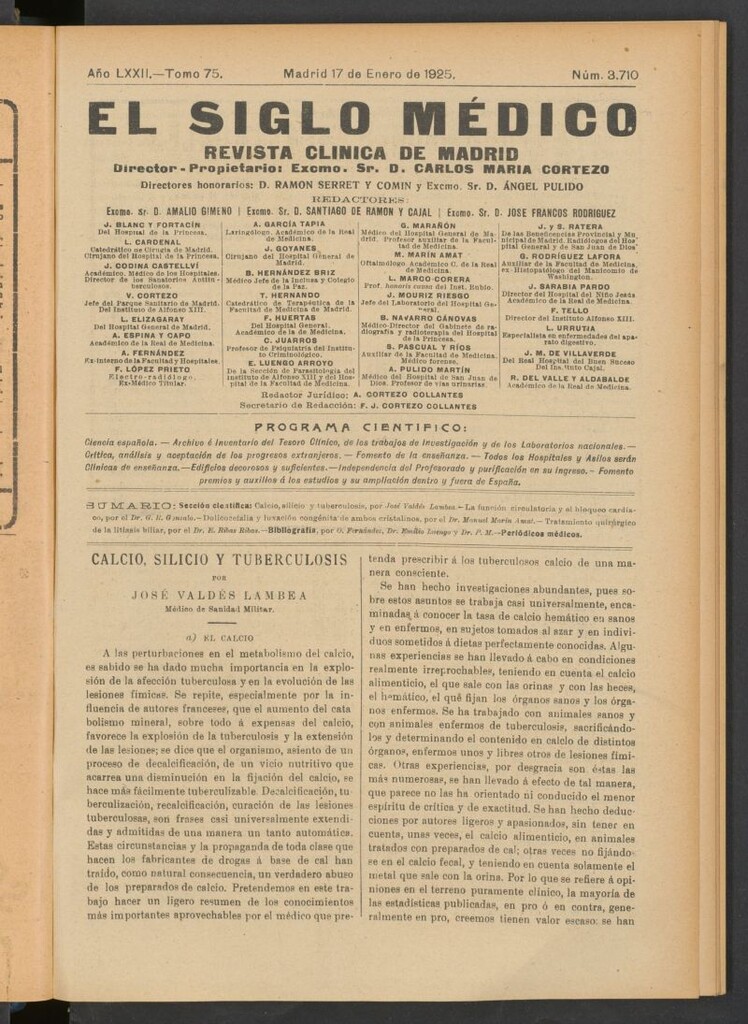 Miniatura de El Siglo Médico : boletín de medicina y gaceta médica del 17 de enero de 1925