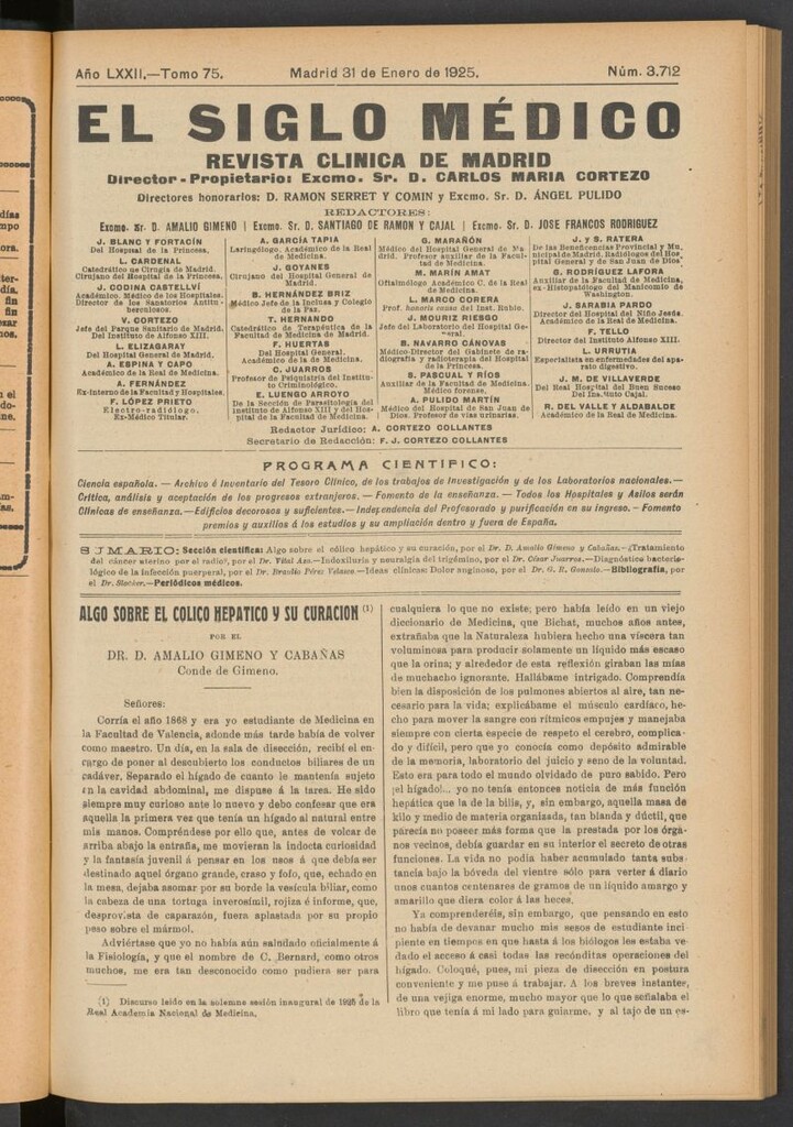 Miniatura de El Siglo Médico : boletín de medicina y gaceta médica del 31 de enero de 1925