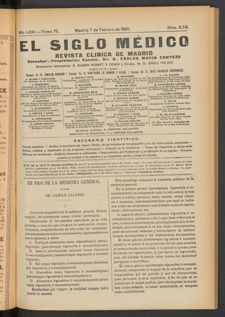 Miniatura de El Siglo Médico : boletín de medicina y gaceta médica del 7 de febrero de 1925