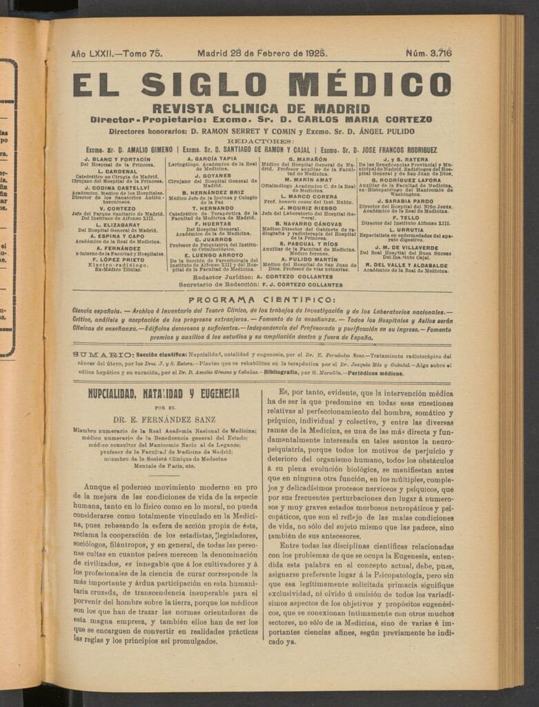 Miniatura de El Siglo Médico : boletín de medicina y gaceta médica del 28 de febrero de 1925