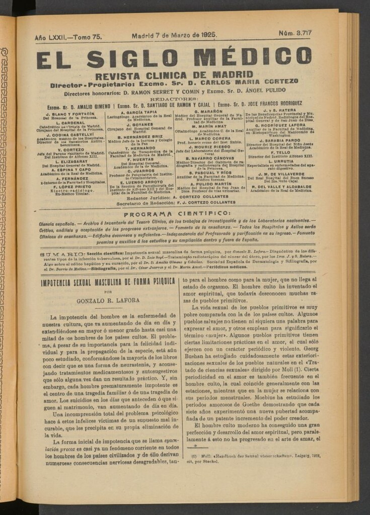 Miniatura de El Siglo Médico : boletín de medicina y gaceta médica del 7 de marzo de 1925