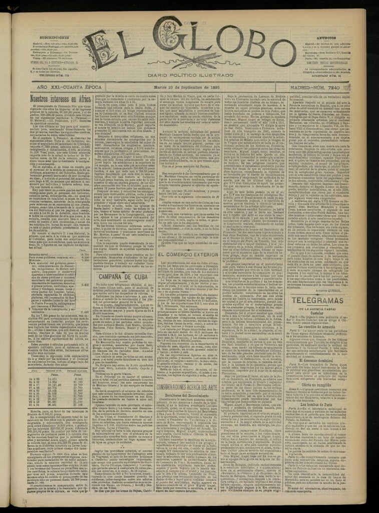 Miniatura de El Globo : diario ilustrado  del 10 de septiembre de 1895, nº 7240