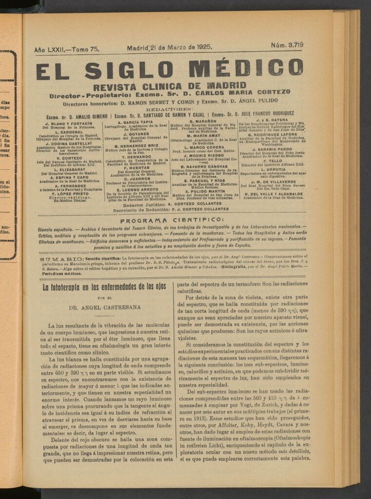 Miniatura de El Siglo Médico : boletín de medicina y gaceta médica del 21 de marzo de 1925