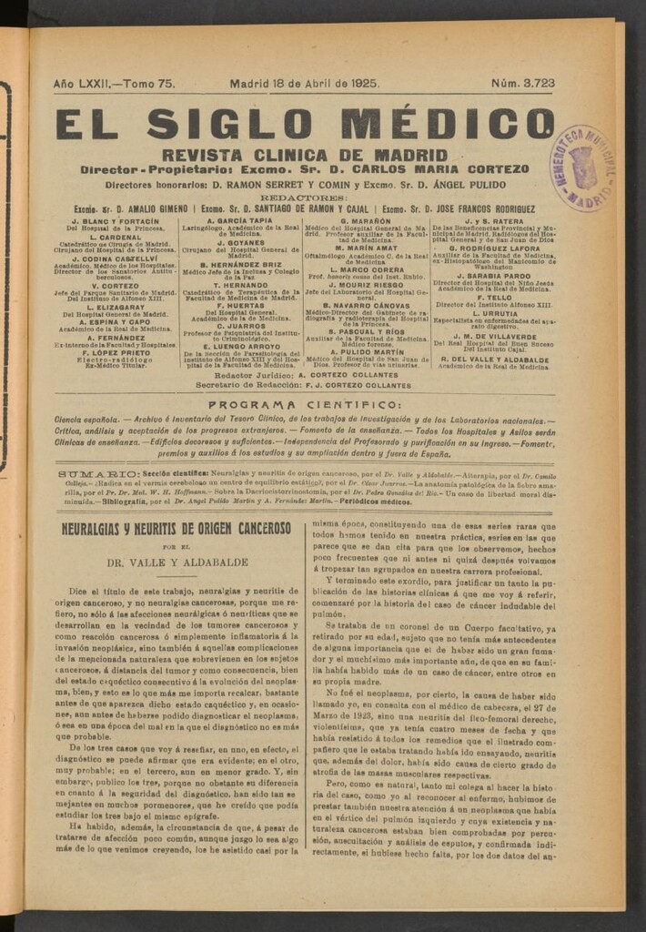 Miniatura de El Siglo Médico : boletín de medicina y gaceta médica del 18 de abril de 1925
