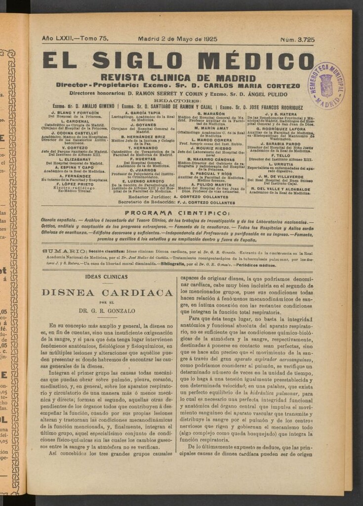 Miniatura de El Siglo Médico : boletín de medicina y gaceta médica del 2 de mayo de 1925