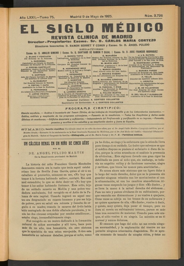 Miniatura de El Siglo Médico : boletín de medicina y gaceta médica del 9 de mayo de 1925