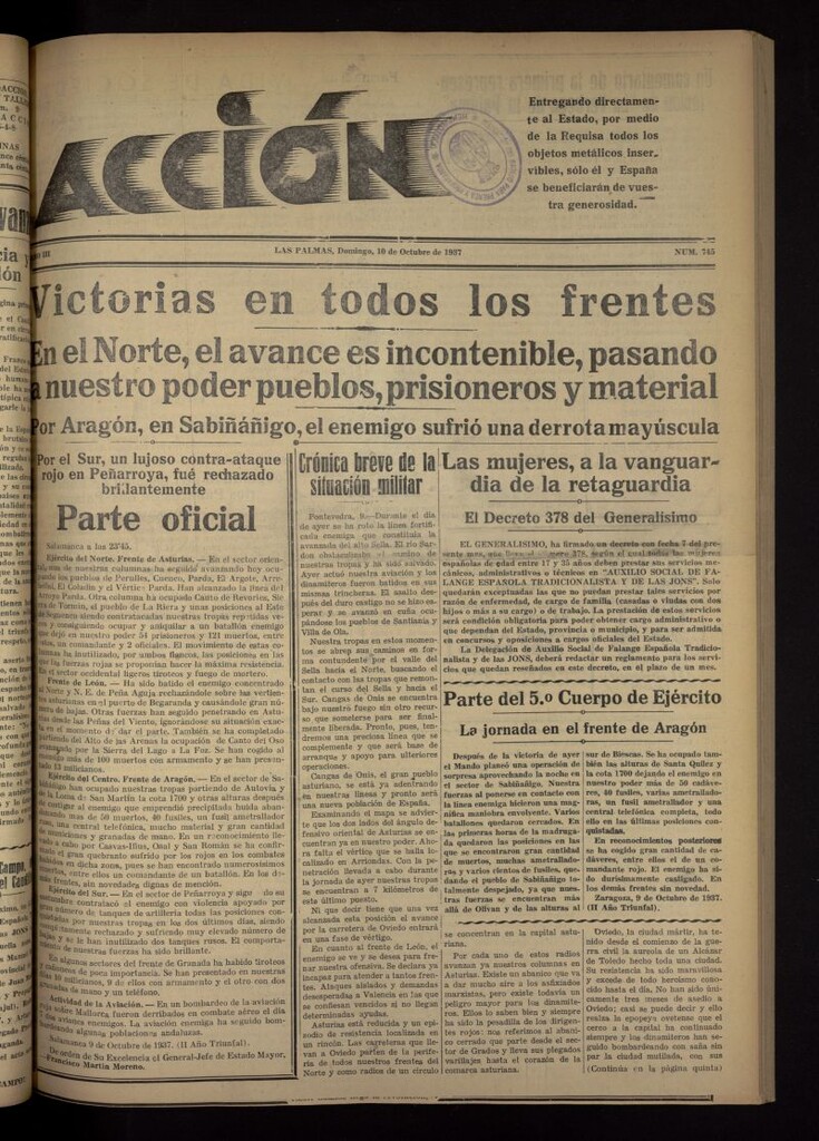 Miniatura de Acción (Las Palmas de Gran Canaria) del 10 de octubre de 1937, nº 745