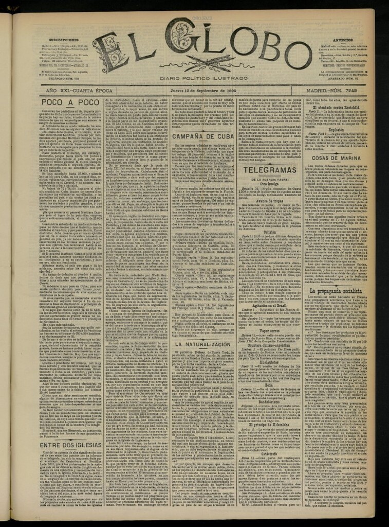 Miniatura de El Globo : diario ilustrado  del 12 de septiembre de 1895, nº 7242