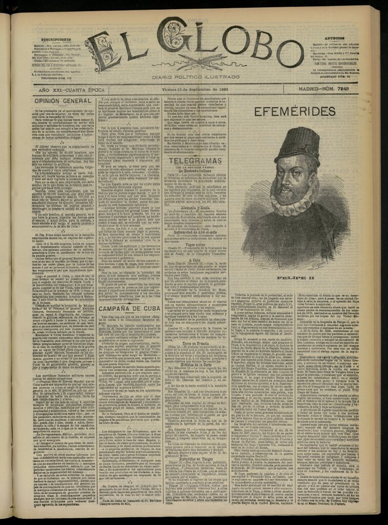Miniatura de El Globo : diario ilustrado  del 13 de septiembre de 1895, nº 7243