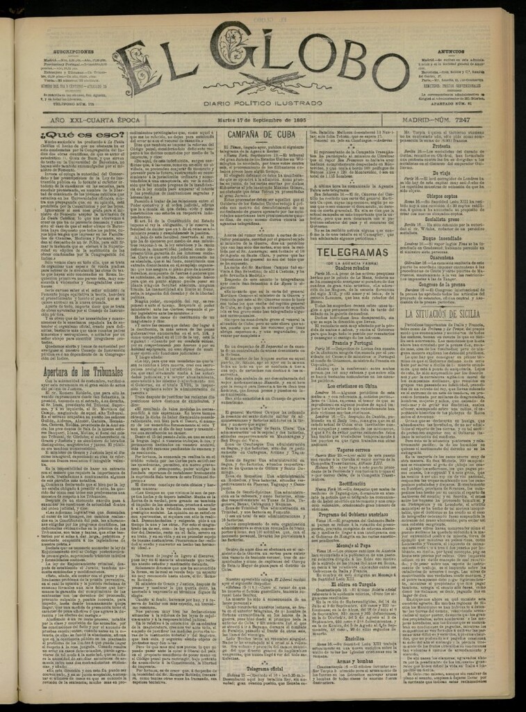 Miniatura de El Globo : diario ilustrado  del 17 de septiembre de 1895, nº 7247