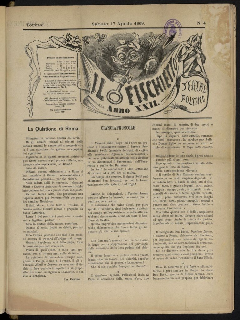 Miniatura de Il Fischietto del 17 de abril de 1869, nº 46