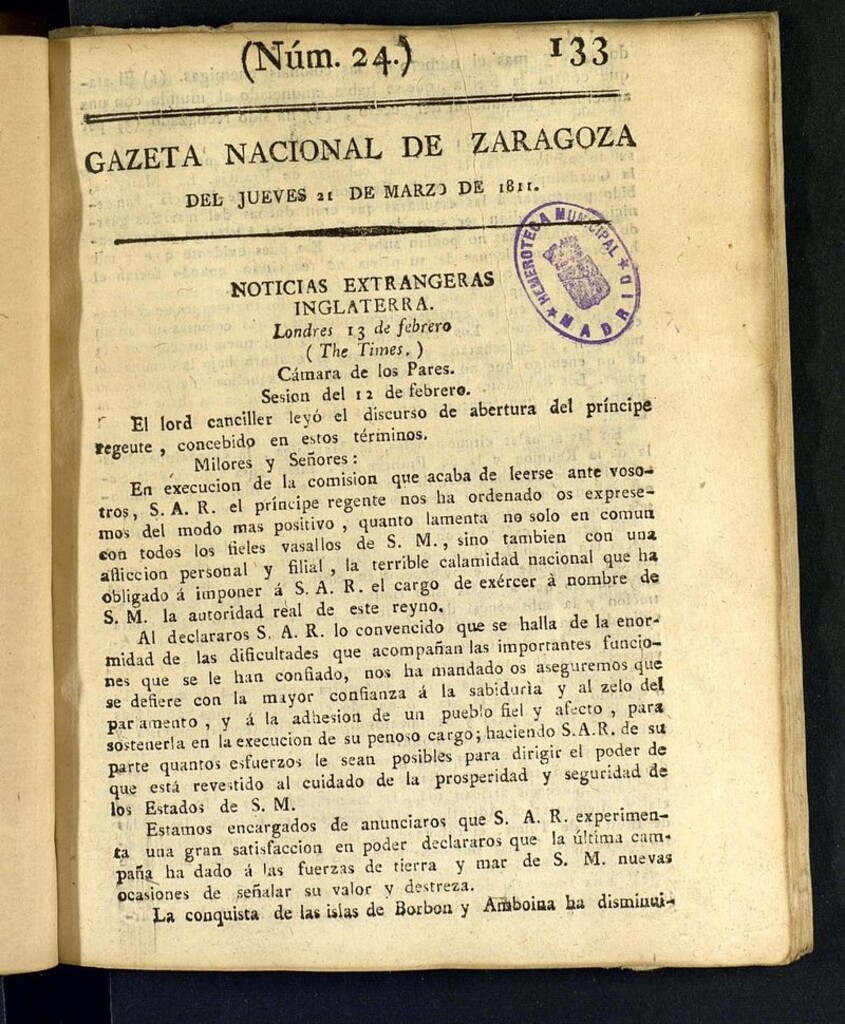 Miniatura de Gazeta de Zaragoza del 21 de marzo de 1811