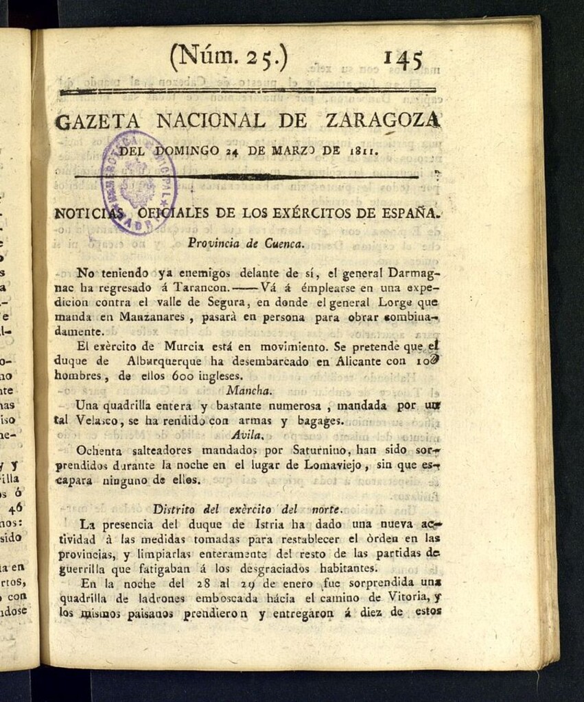Miniatura de Gazeta de Zaragoza del 24 de marzo de 1811