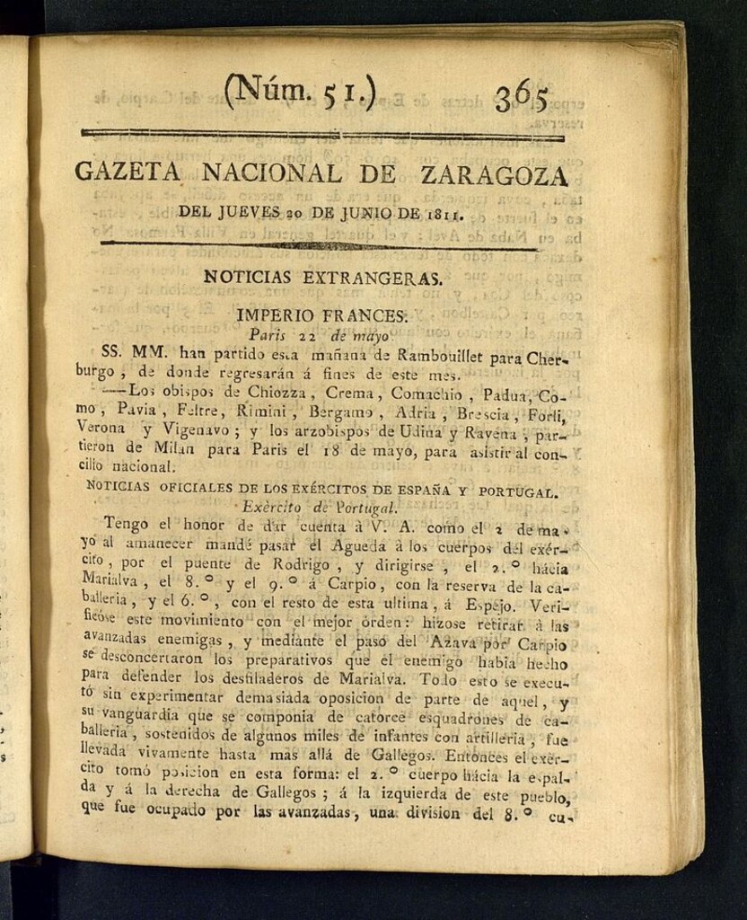 Miniatura de Gazeta de Zaragoza del 20 de junio de 1811