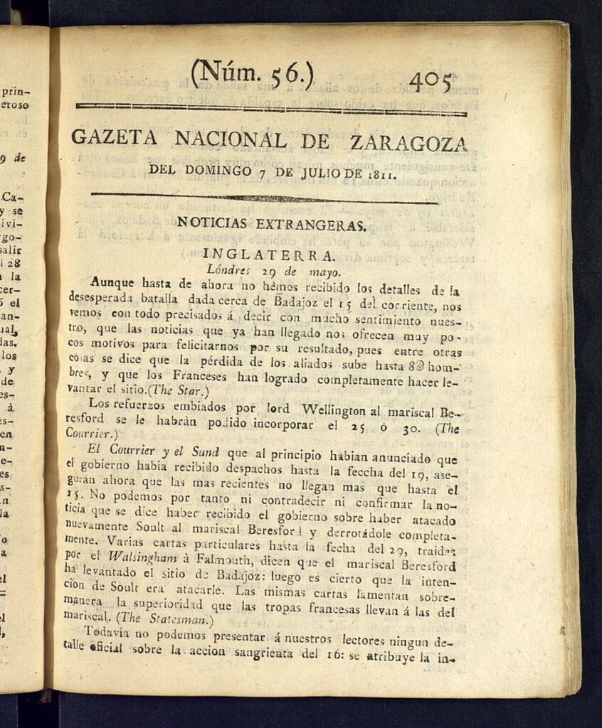 Miniatura de Gazeta de Zaragoza del 7 de julio de 1811