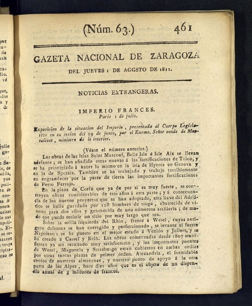 Miniatura de Gazeta de Zaragoza del 1 de agosto de 1811
