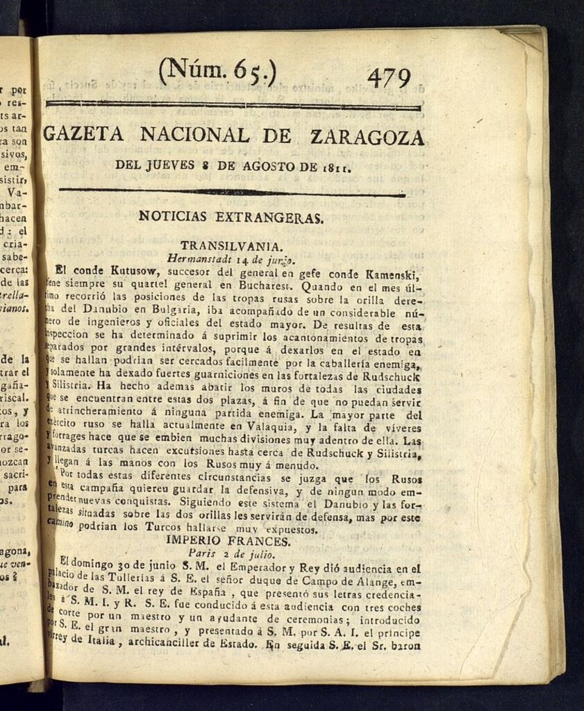 Miniatura de Gazeta de Zaragoza del 8 de agosto de 1811
