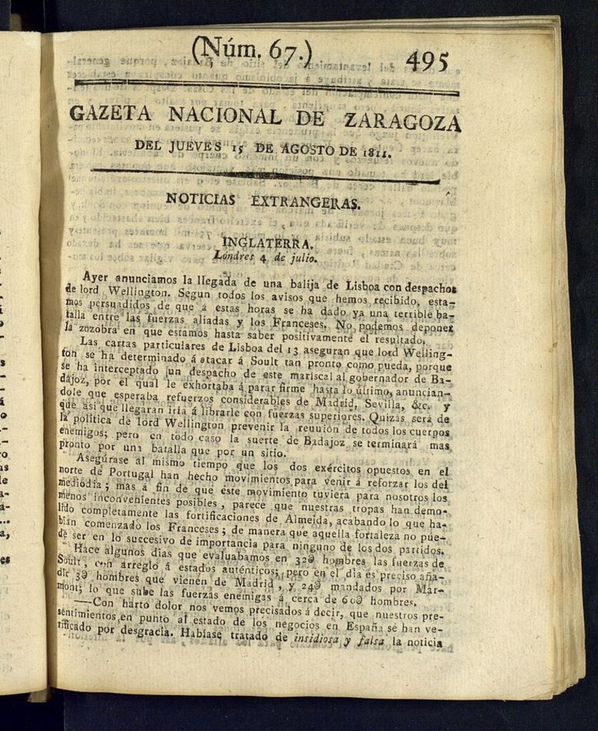 Miniatura de Gazeta de Zaragoza del 15 de agosto de 1811