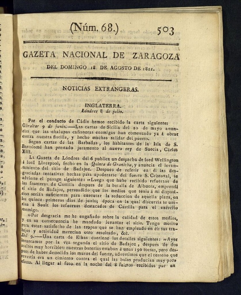 Miniatura de Gazeta de Zaragoza del 18 de agosto de 1811