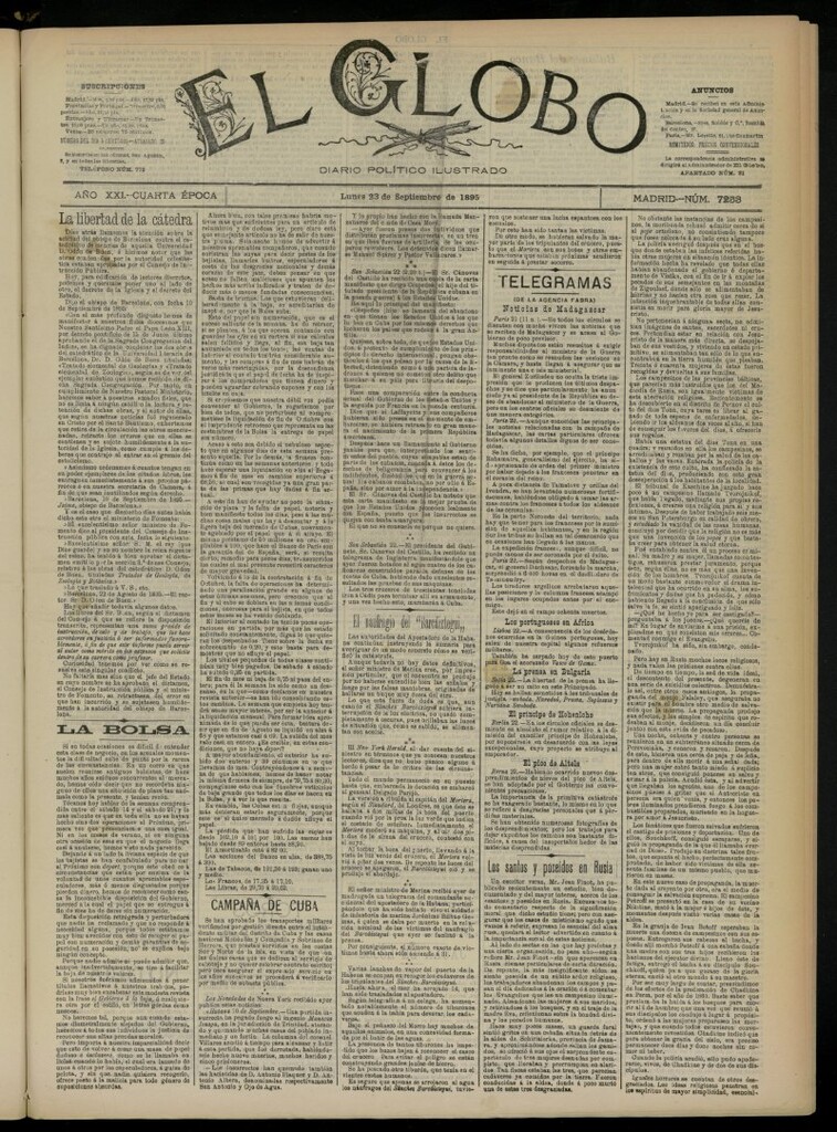 Miniatura de El Globo : diario ilustrado  del 23 de septiembre de 1895, nº 7253