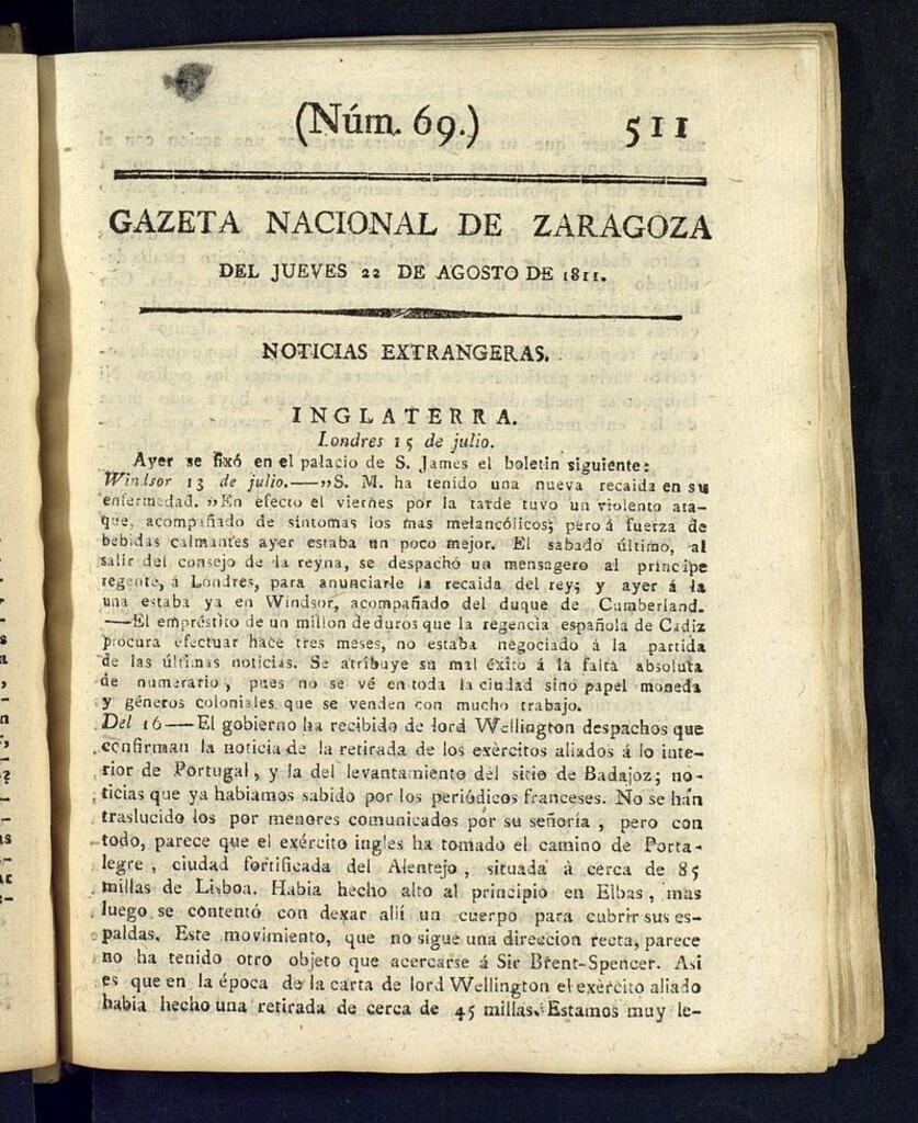 Miniatura de Gazeta de Zaragoza del 22 de agosto de 1811