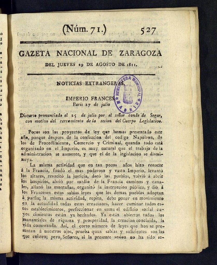 Miniatura de Gazeta de Zaragoza del 29 de agosto de 1811