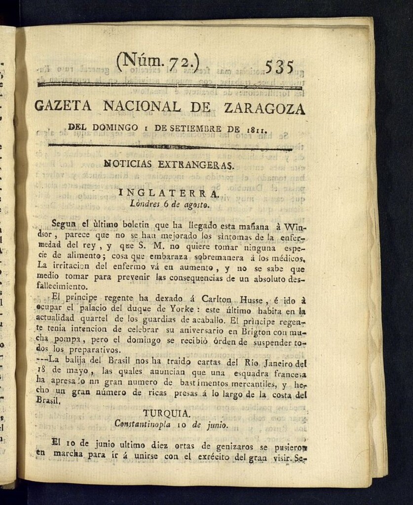 Miniatura de Gazeta de Zaragoza del 1 de septiembre de 1811