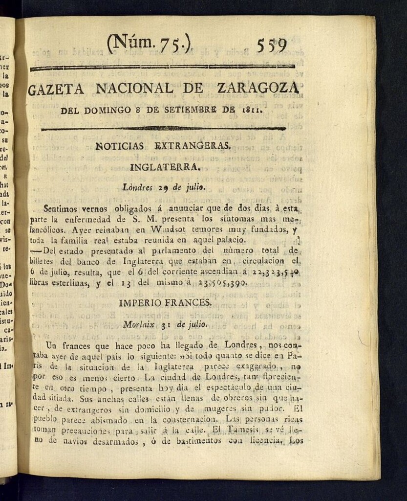 Miniatura de Gazeta de Zaragoza del 8 de septiembre de 1811