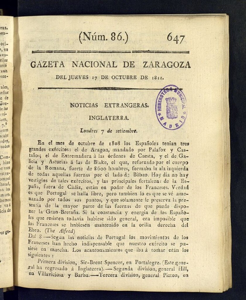 Miniatura de Gazeta de Zaragoza del 17 de octubre de 1811