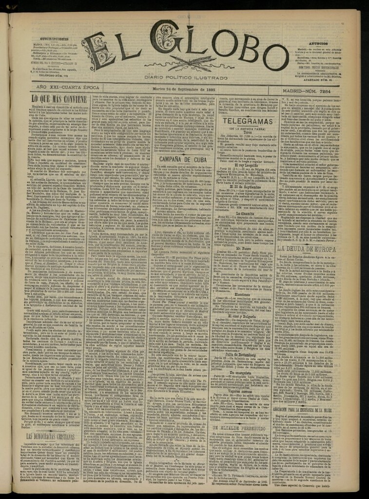 Miniatura de El Globo : diario ilustrado  del 24 de septiembre de 1895, nº 7254