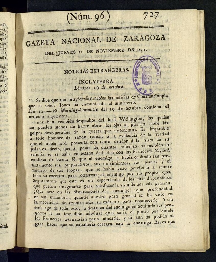 Miniatura de Gazeta de Zaragoza del 21 de noviembre de 1811