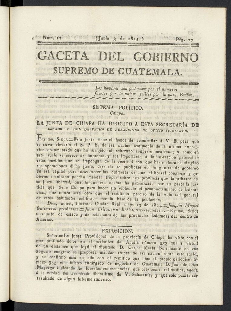 Miniatura de Gaceta del Gobierno Supremo de Guatemala del 3 de junio de 1824