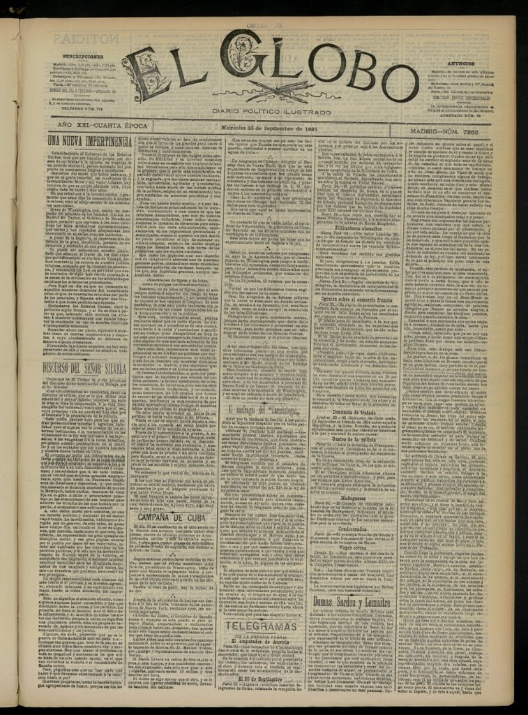 Miniatura de El Globo : diario ilustrado  del 25 de septiembre de 1895, nº 7255