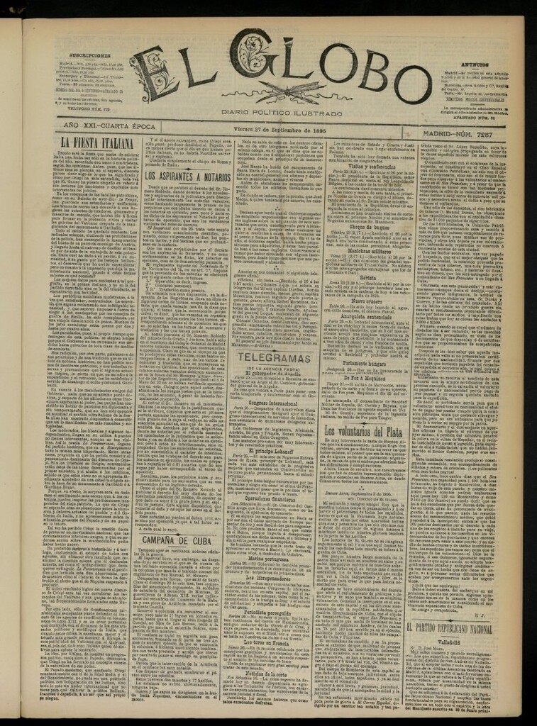 Miniatura de El Globo : diario ilustrado  del 27 de septiembre de 1895, nº 7257