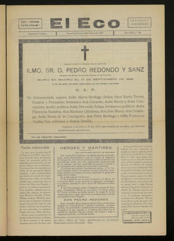 Miniatura de El Eco: Quincenal católico del 16 de febrero de 1937, Nº  706