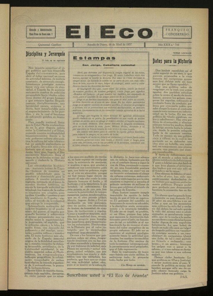 Miniatura de El Eco: Quincenal católico del 16 de abril de 1937, Nº  710