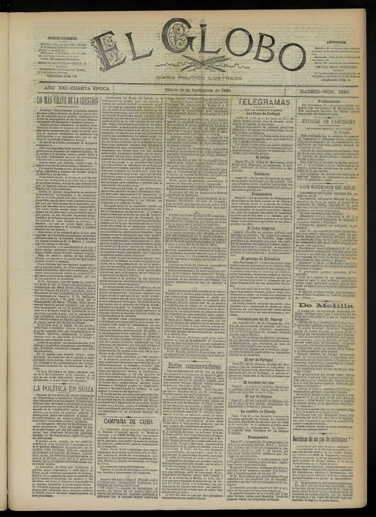 Miniatura de El Globo : diario ilustrado  del 28 de septiembre de 1895, nº 7258