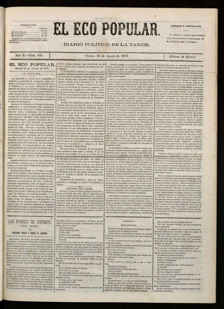 Miniatura de El Eco Popular del 22 de agosto de 1873
