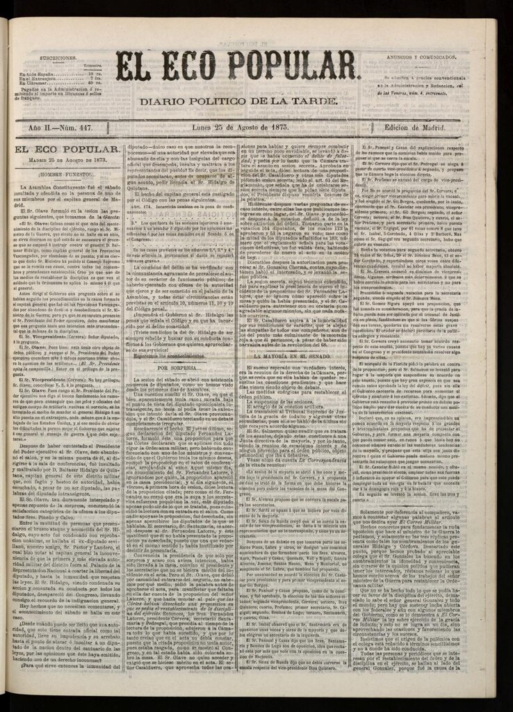Miniatura de El Eco Popular del 25 de agosto de 1873