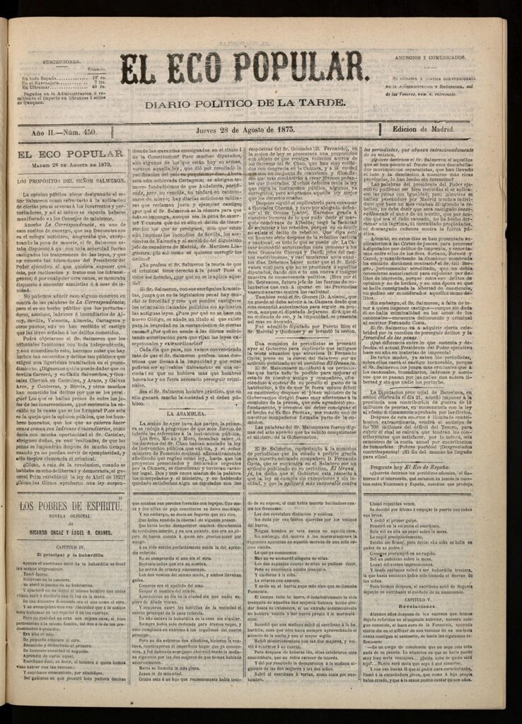 Miniatura de El Eco Popular del 28 de agosto de 1873