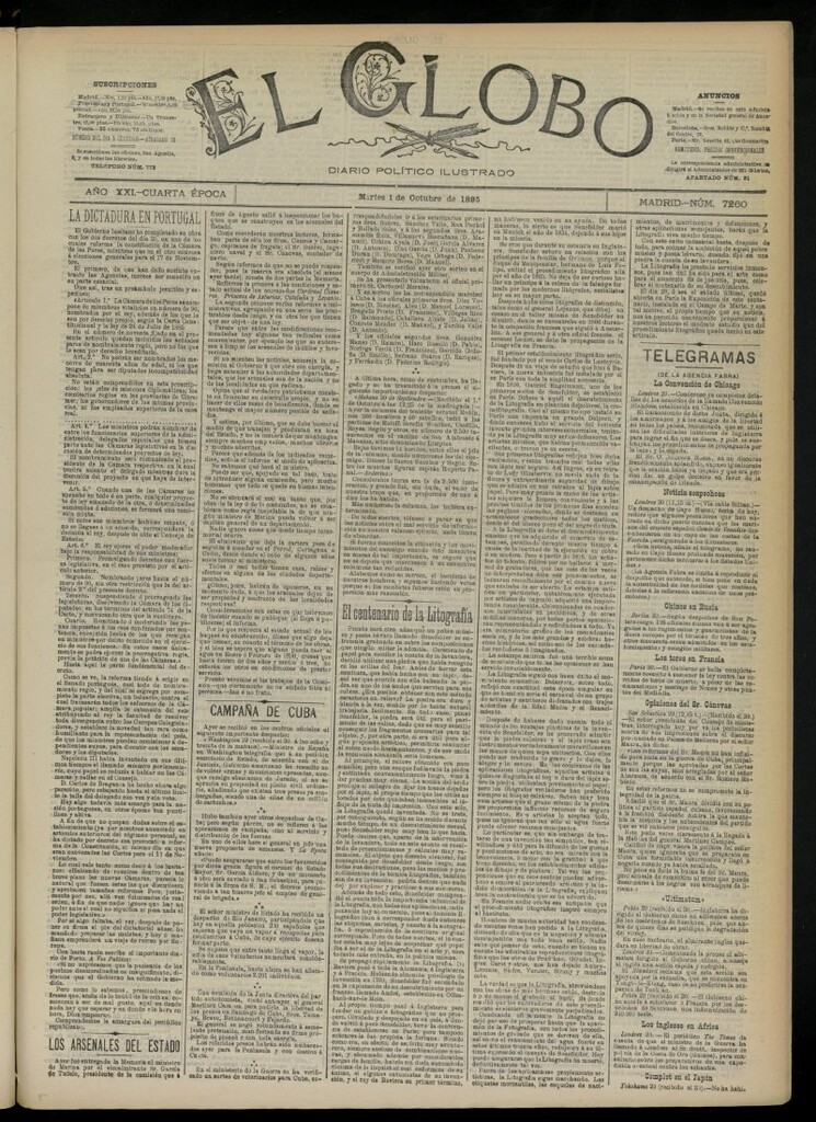 Miniatura de El Globo : diario ilustrado  del 1 de octubre de 1895, nº 7260