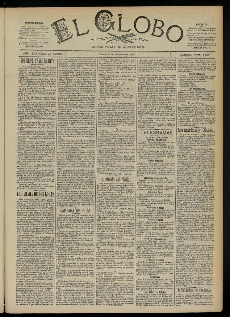 Miniatura de El Globo : diario ilustrado  del 3 de octubre de 1895, nº 7262