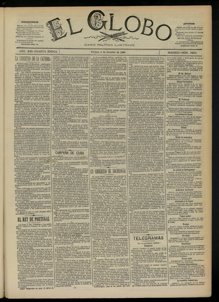 Miniatura de El Globo : diario ilustrado  del 4 de octubre de 1895, nº 7263