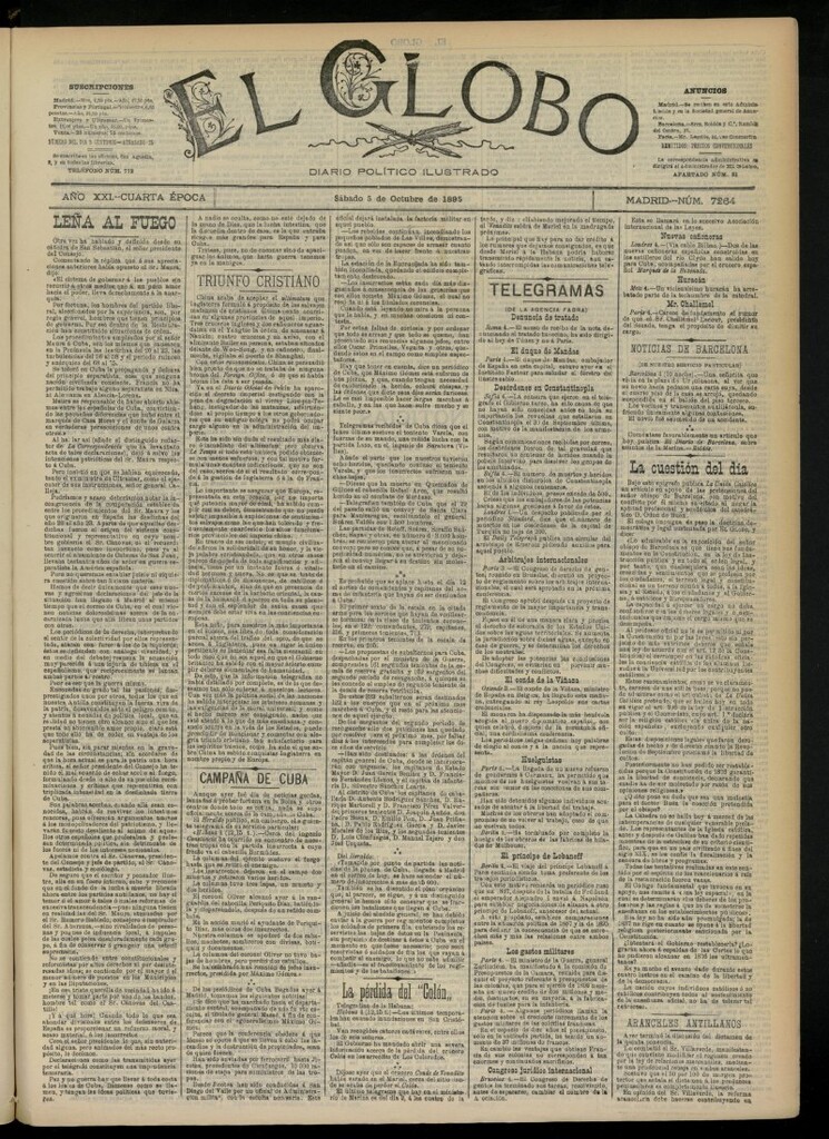 Miniatura de El Globo : diario ilustrado  del 5 de octubre de 1895, nº 7264