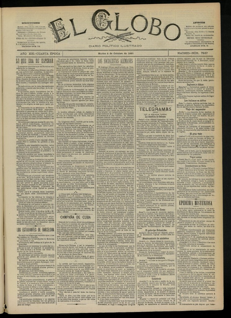 Miniatura de El Globo : diario ilustrado  del 8 de octubre de 1895, nº 7267
