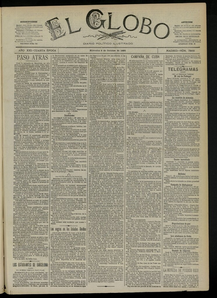 Miniatura de El Globo : diario ilustrado  del 9 de octubre de 1895, nº 7268