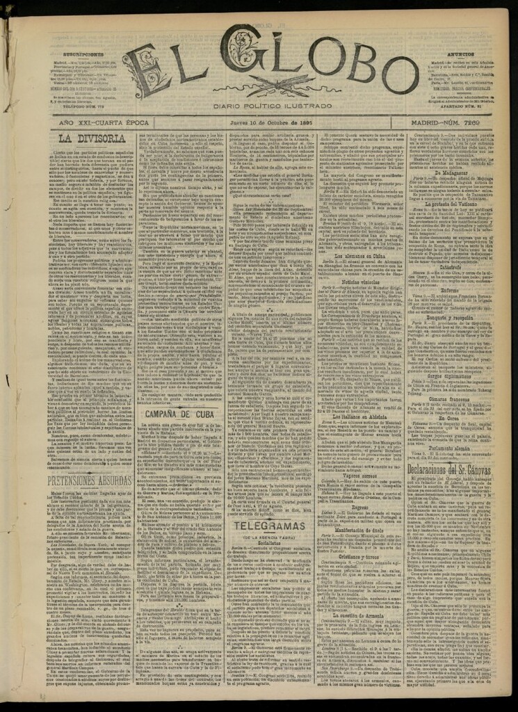 Miniatura de El Globo : diario ilustrado  del 10 de octubre de 1895, nº 7269