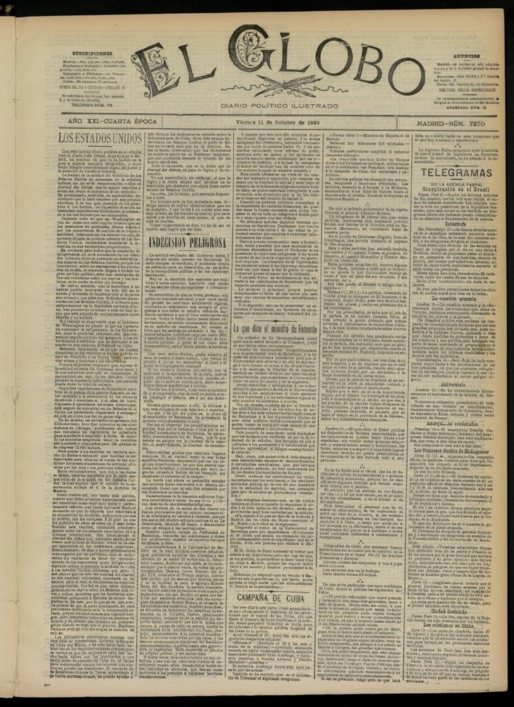 Miniatura de El Globo : diario ilustrado  del 11 de octubre de 1895, nº 7270